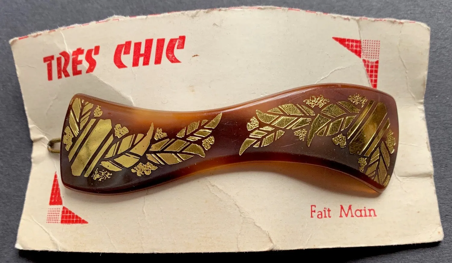 Deco  French Lucite Tortoiseshell and Gold Hair Clip