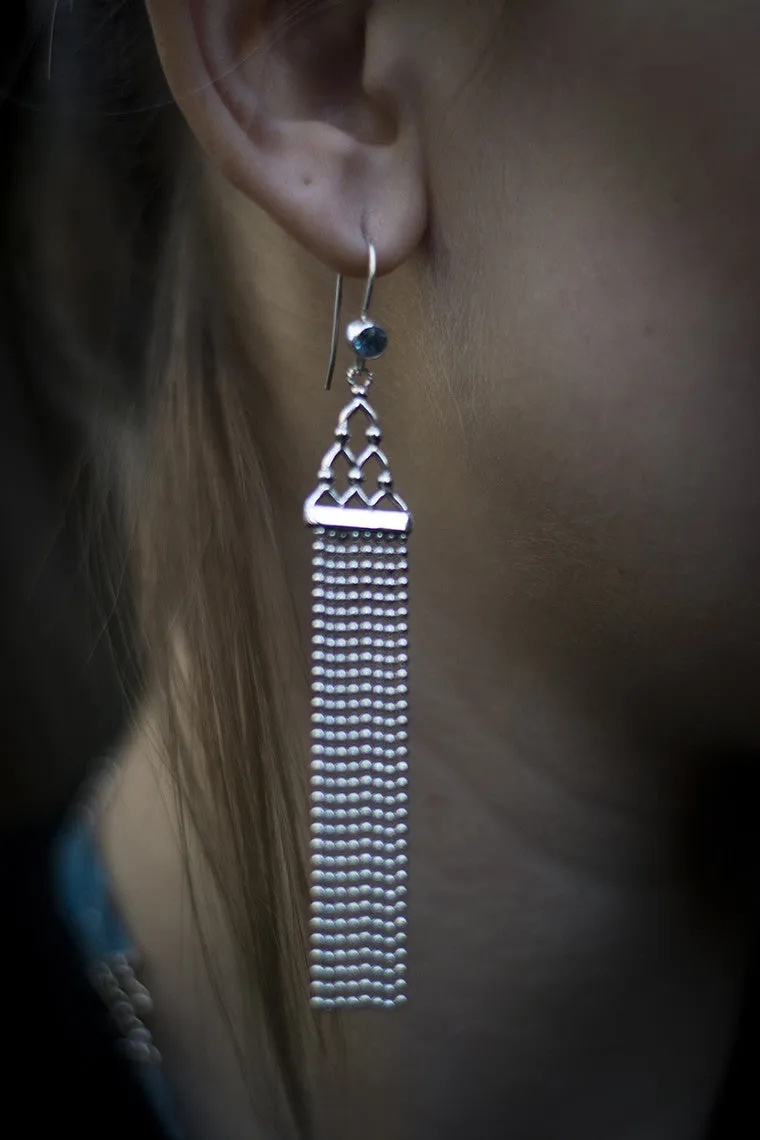 Dharmachakra Blue Topaz Samsara Sterling Silver Earring