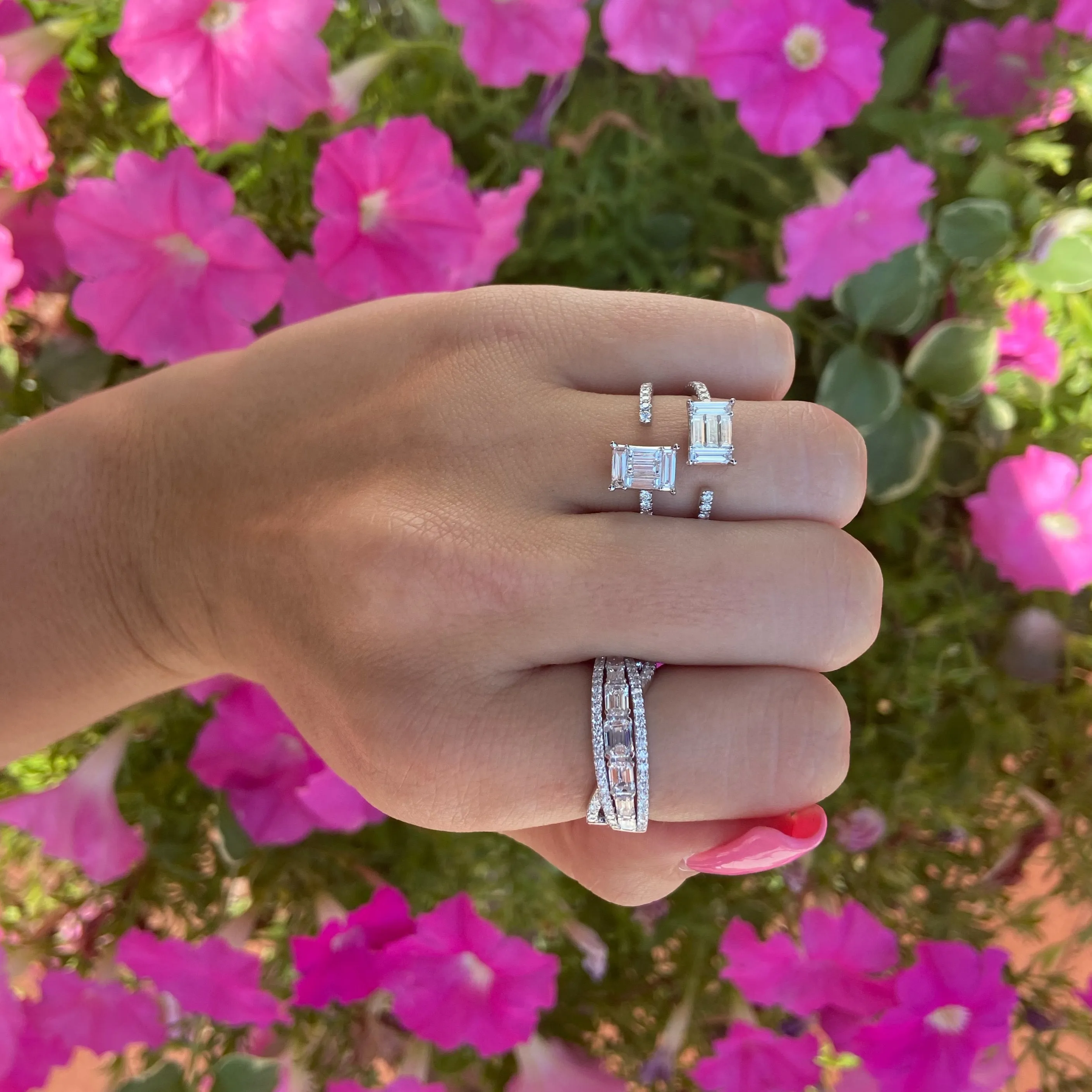 Emerald-Cut Diamond Crossover Ring