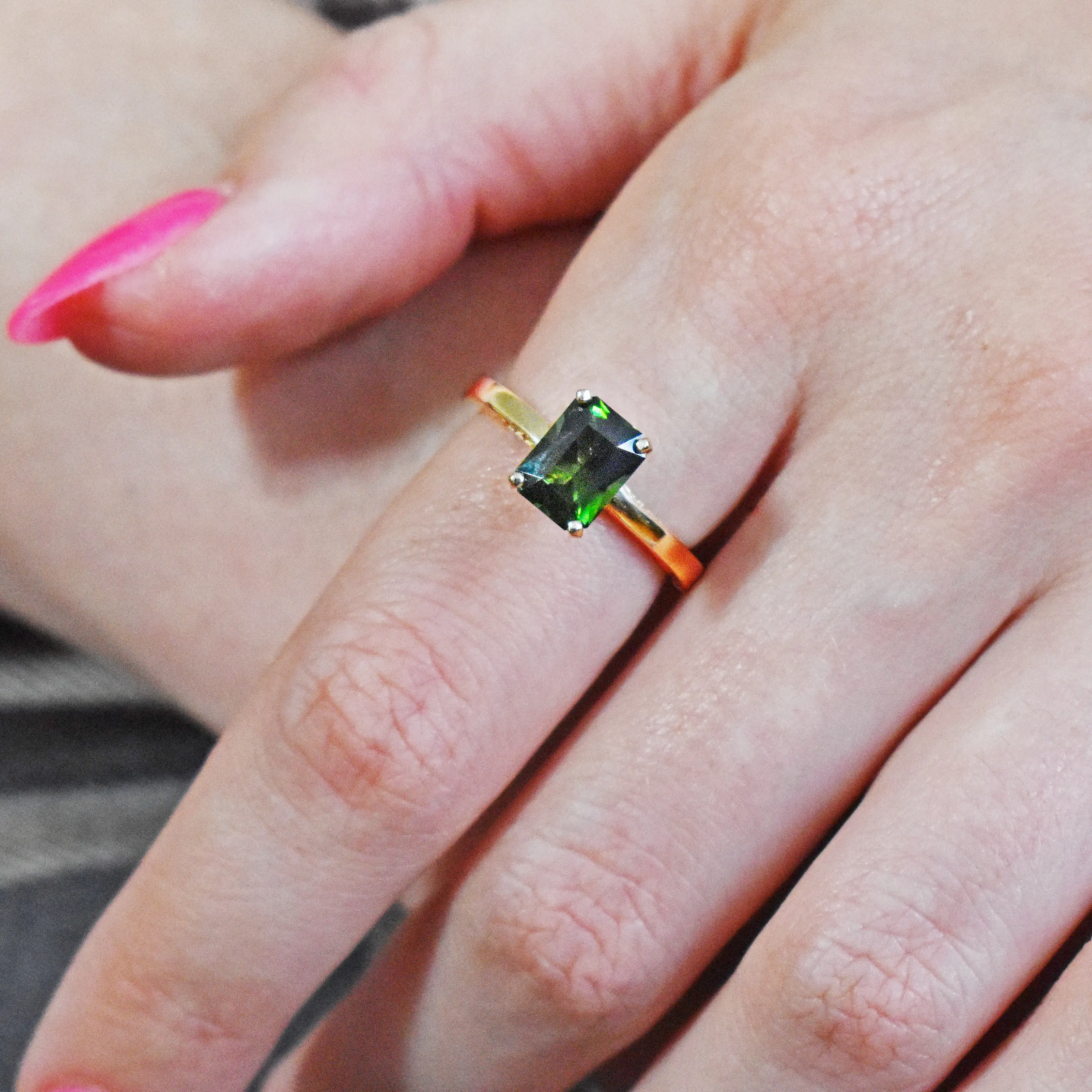 Emerald Engagement Twist Ring Tourmaline