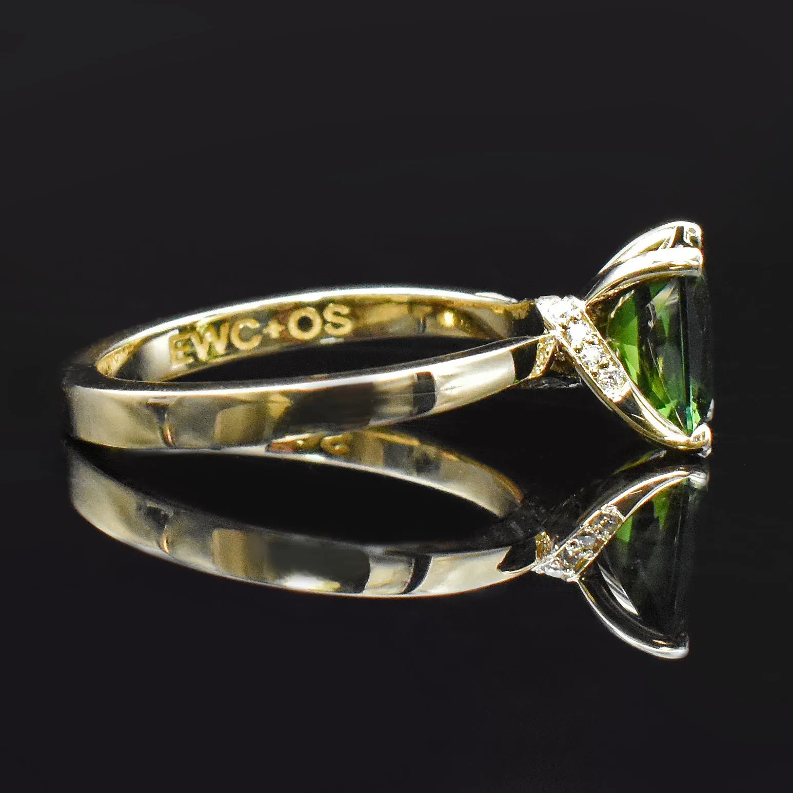 Emerald Engagement Twist Ring Tourmaline