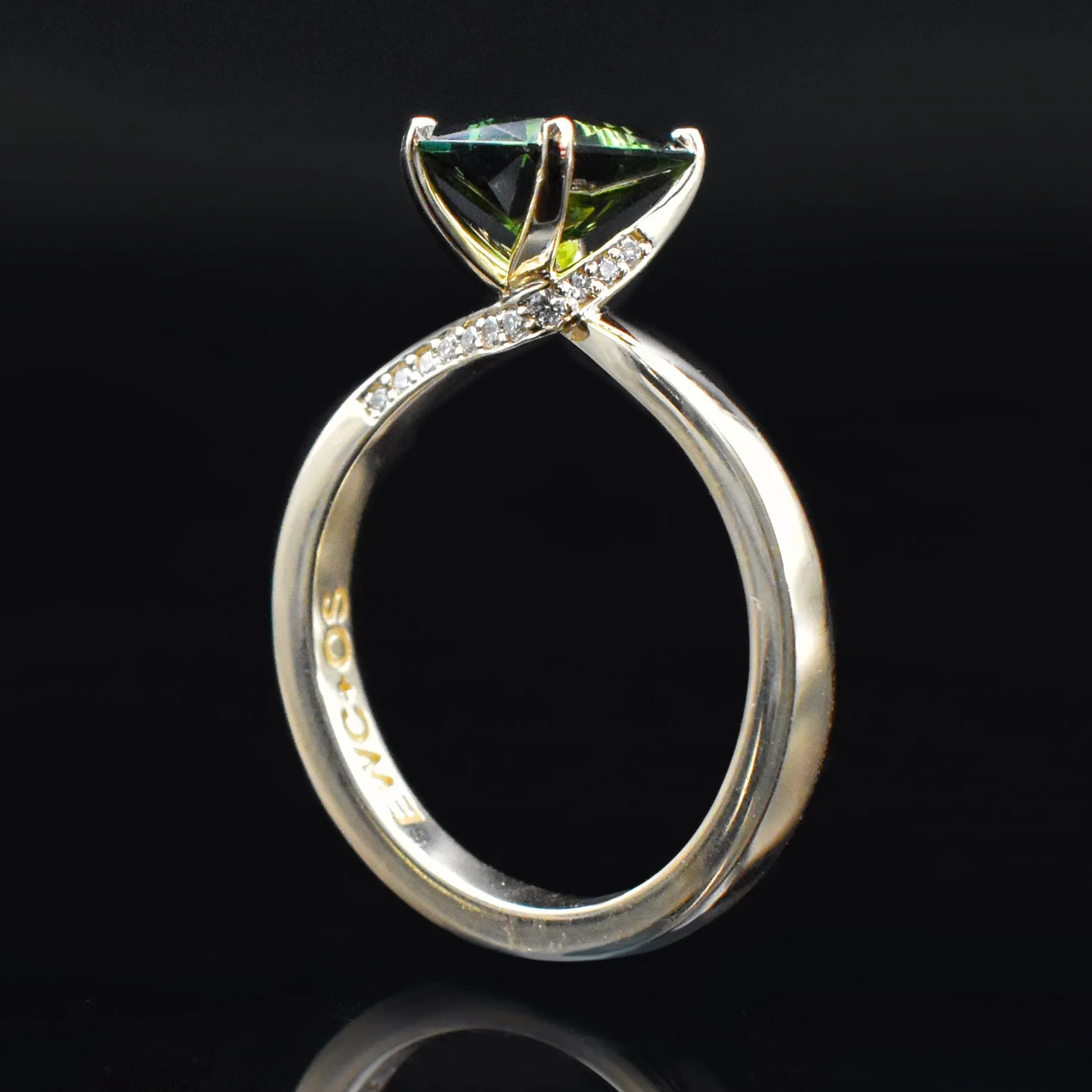 Emerald Engagement Twist Ring Tourmaline