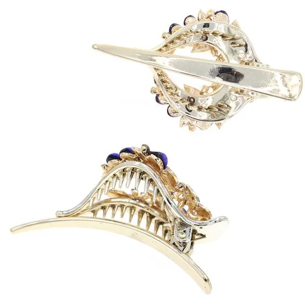 Enamel Hinged Hair Clip Claw Barrette w/ Rhinestones Flower Wreath