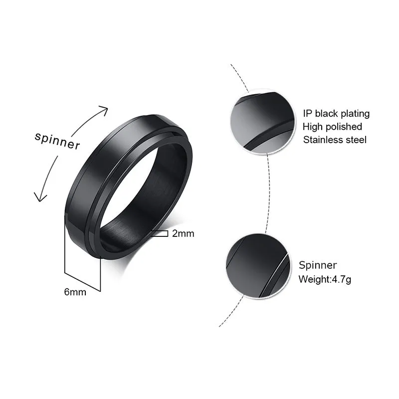 Engraved Fidget Spinner Mens Ring