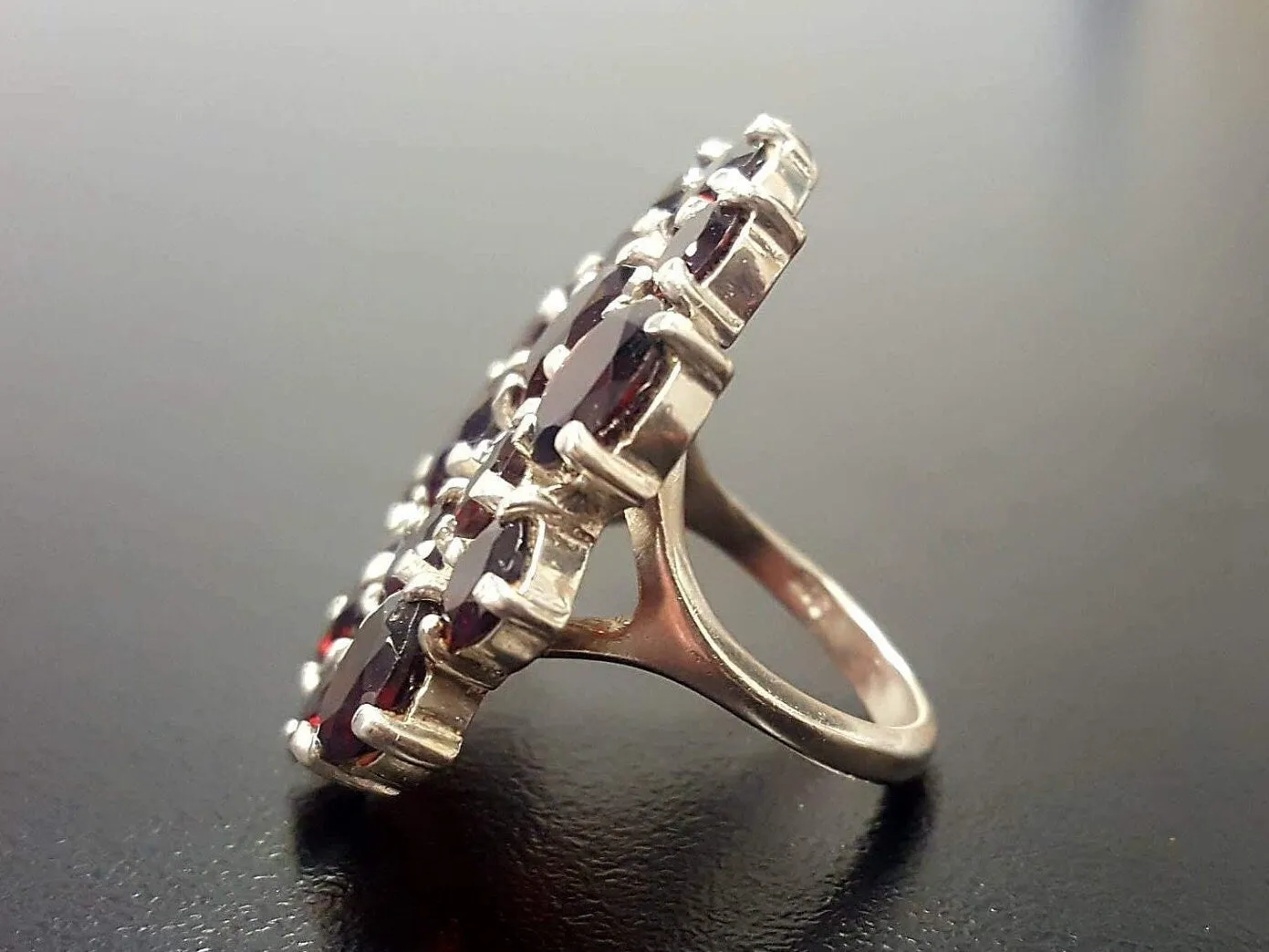 Garnet Flower Ring - Statement Garnet Ring - Cluster Silver Ring