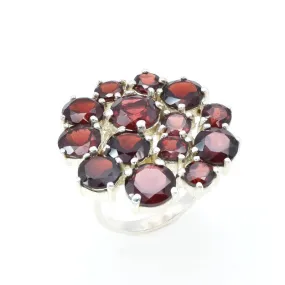 Garnet Flower Ring - Statement Garnet Ring - Cluster Silver Ring