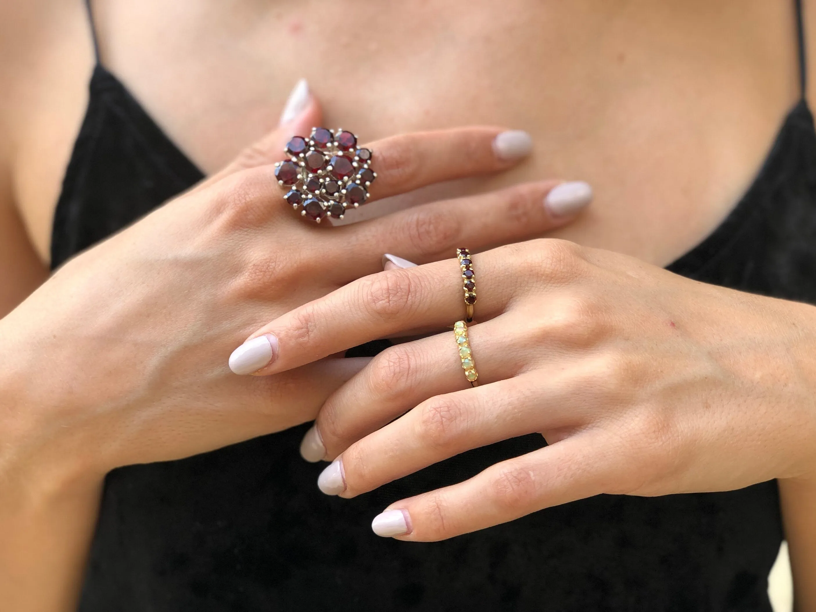 Garnet Flower Ring - Statement Garnet Ring - Cluster Silver Ring