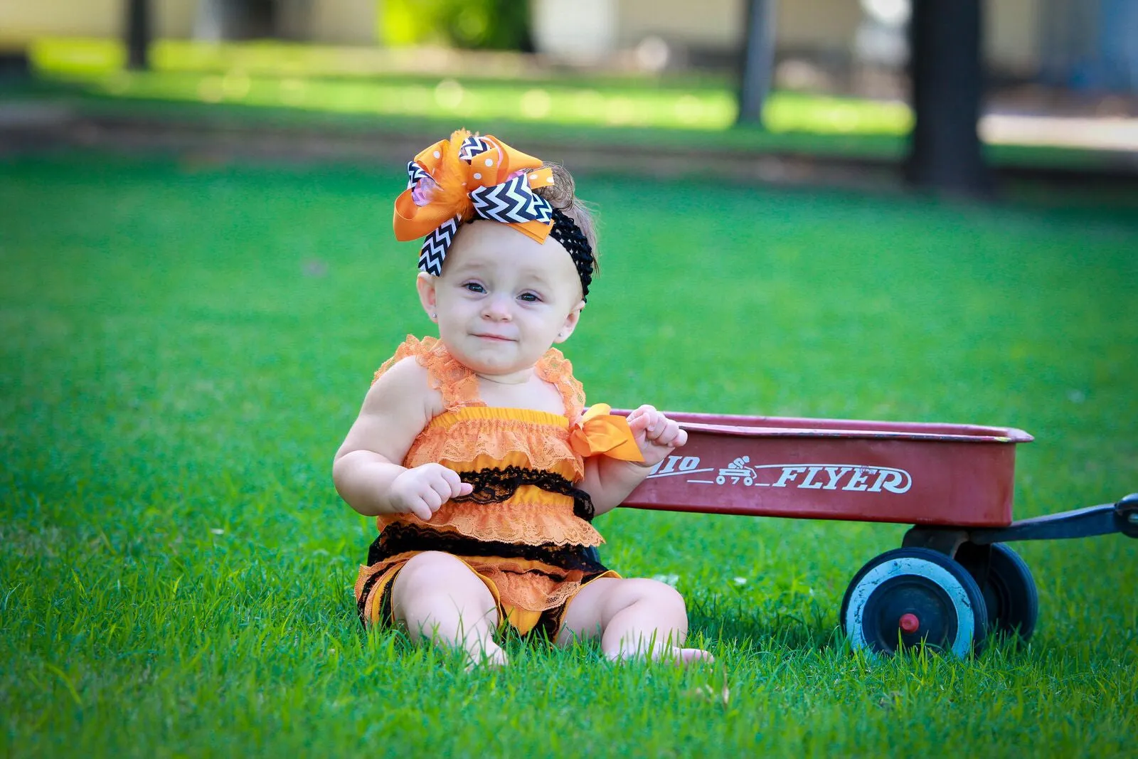 Girls Black Orange Layered Halloween Hair Bow