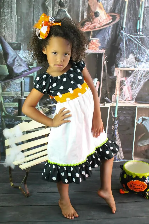 Girls Black Orange Layered Halloween Hair Bow