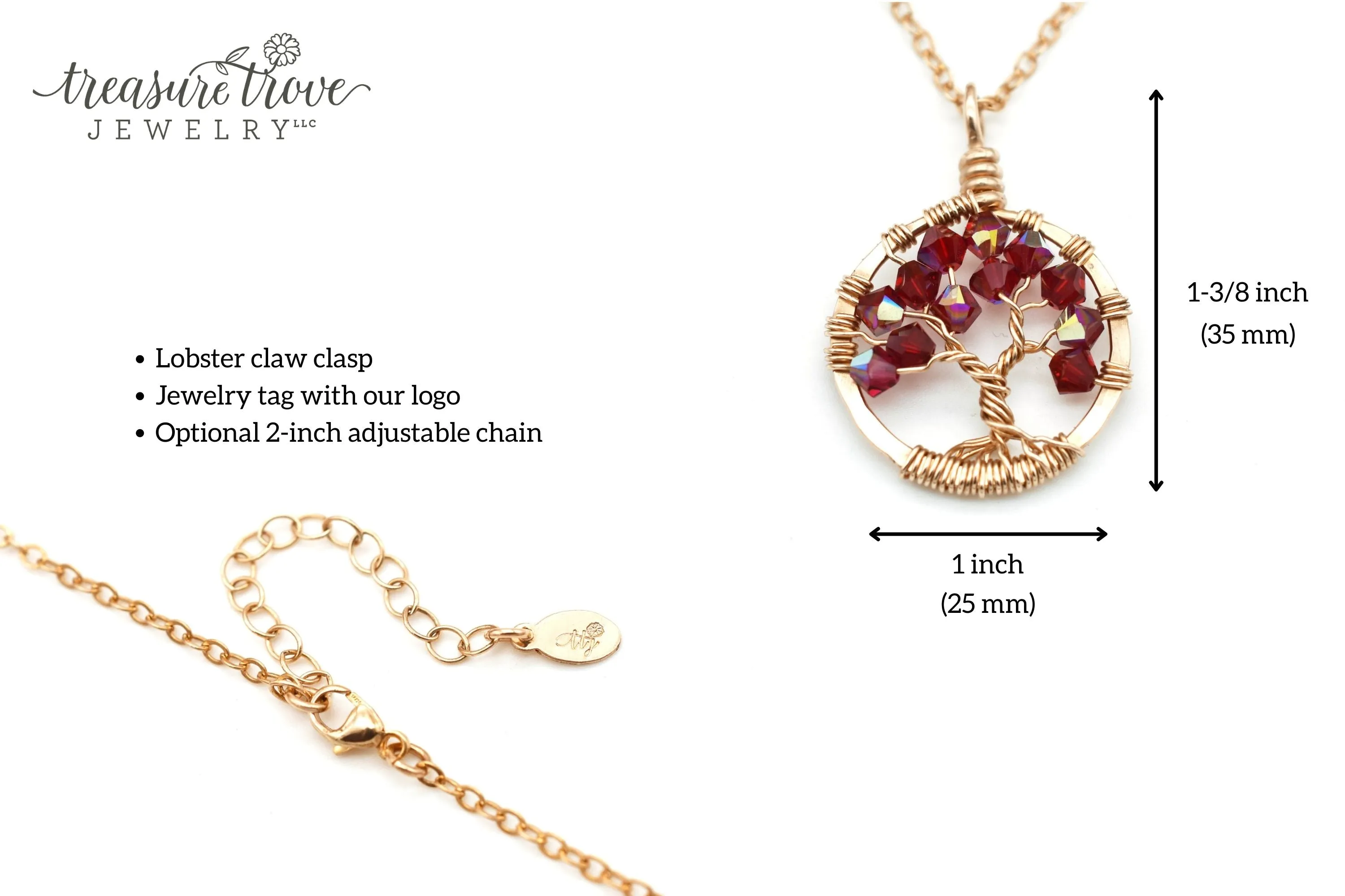 Gold Blue Zircon Tree of Life Crystal Necklace (December)