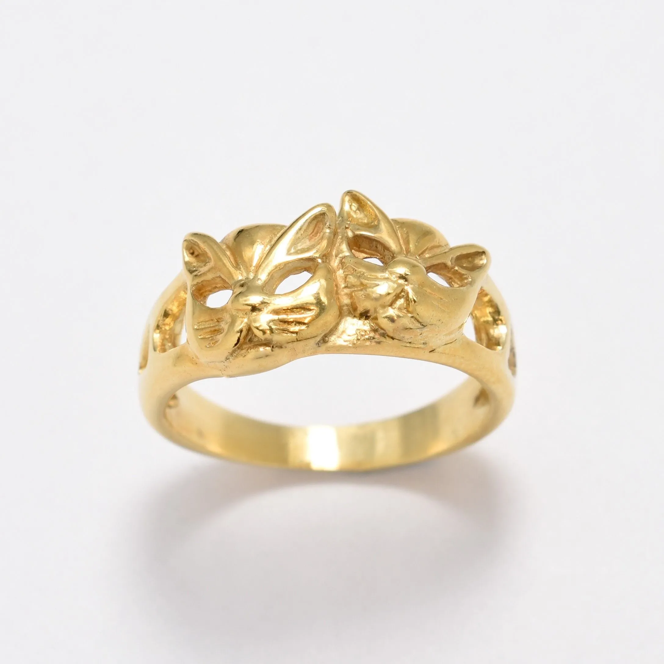 Gold Cat Ring - Cat Face Ring,Two Cats Ring