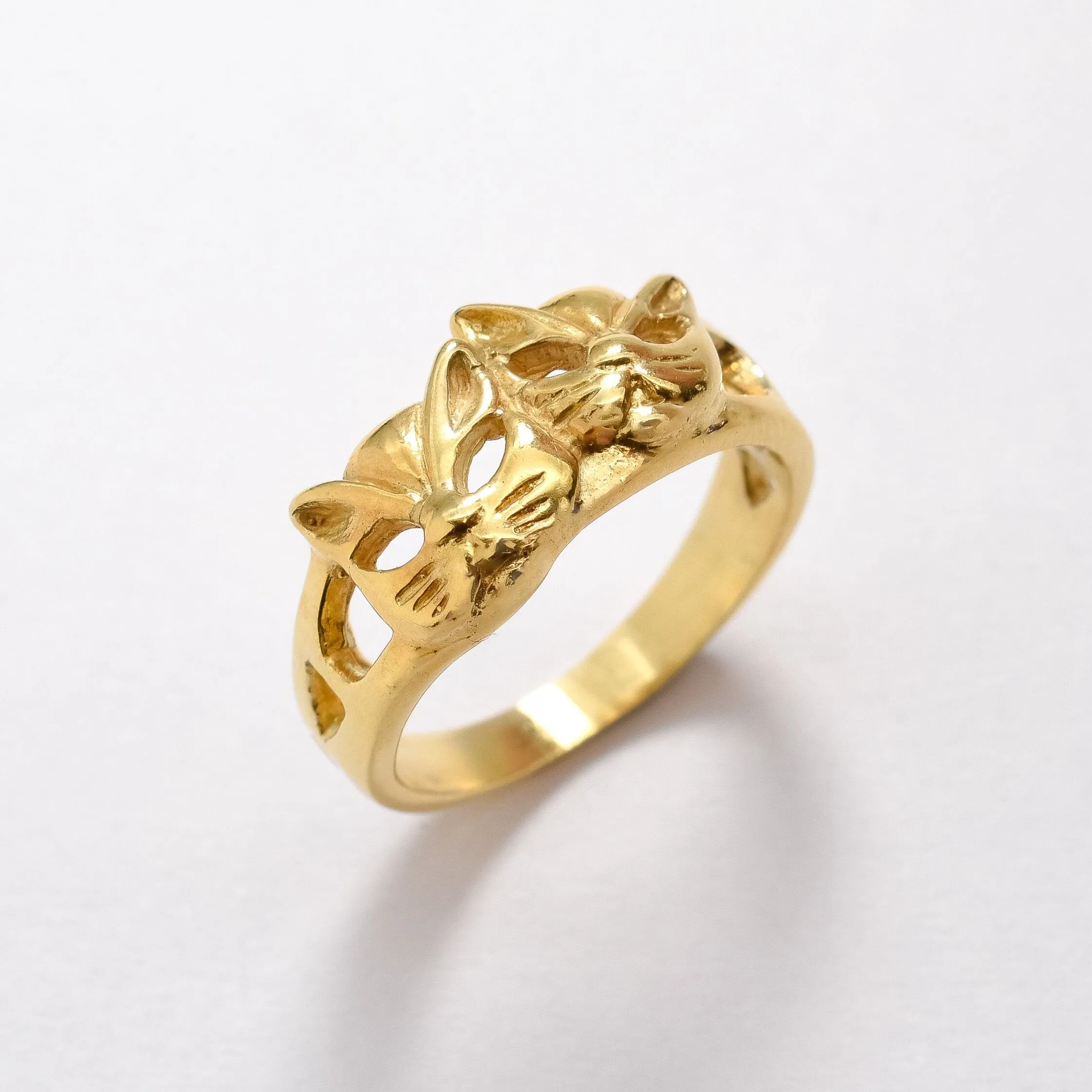 Gold Cat Ring - Cat Face Ring,Two Cats Ring