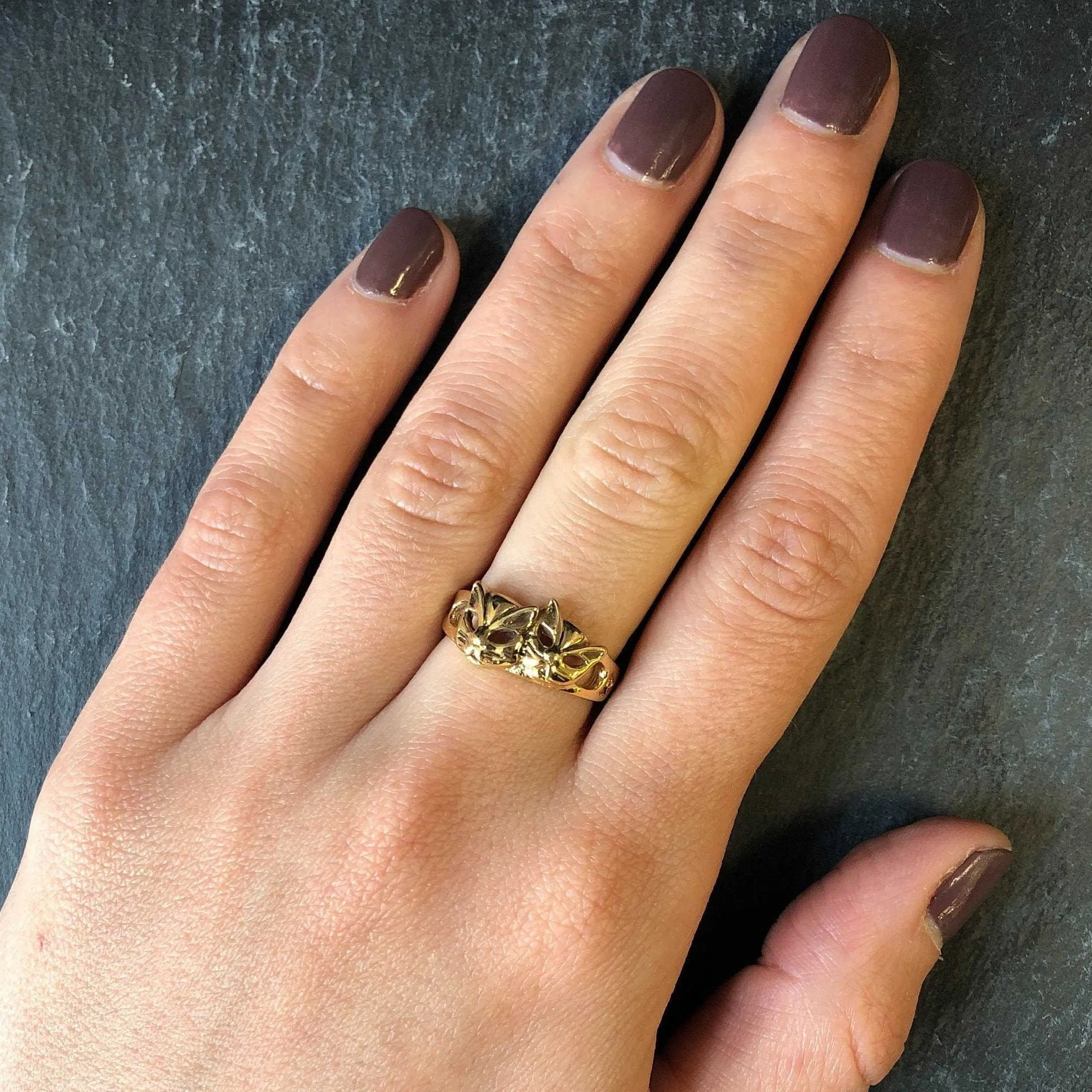 Gold Cat Ring - Cat Face Ring,Two Cats Ring