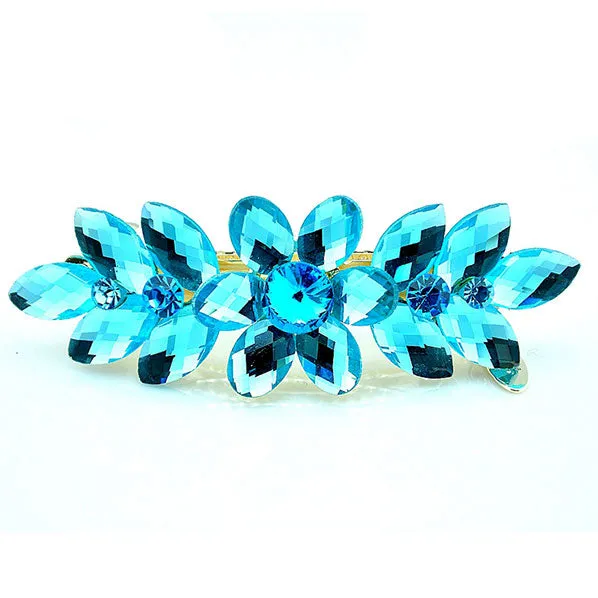 Gold Finish Large Rhinestone Floral Hair Barrette