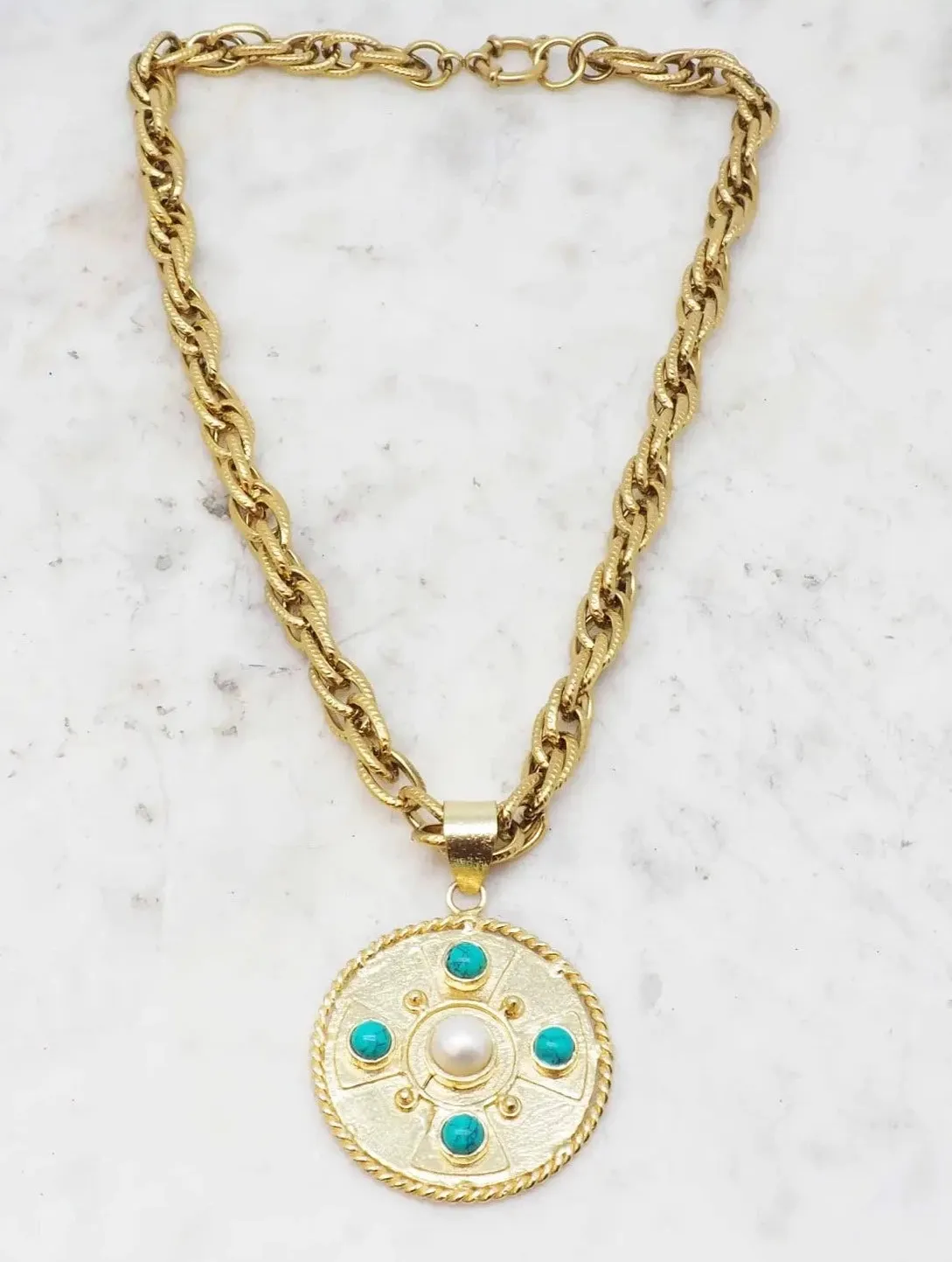 Gold State Turquoise and Pearl Necklace