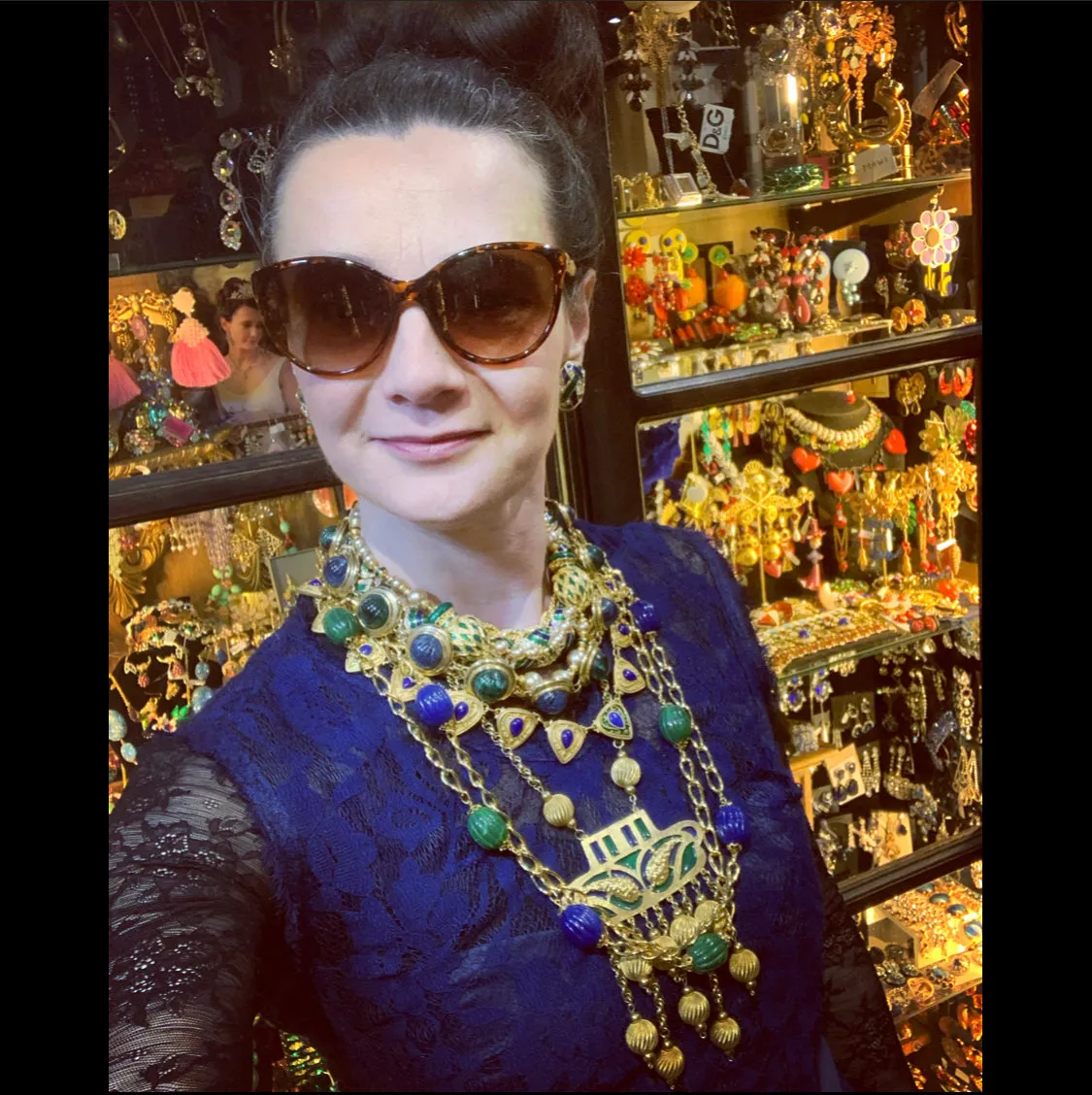Green and Blue Enamel Long Tassel ball Necklace