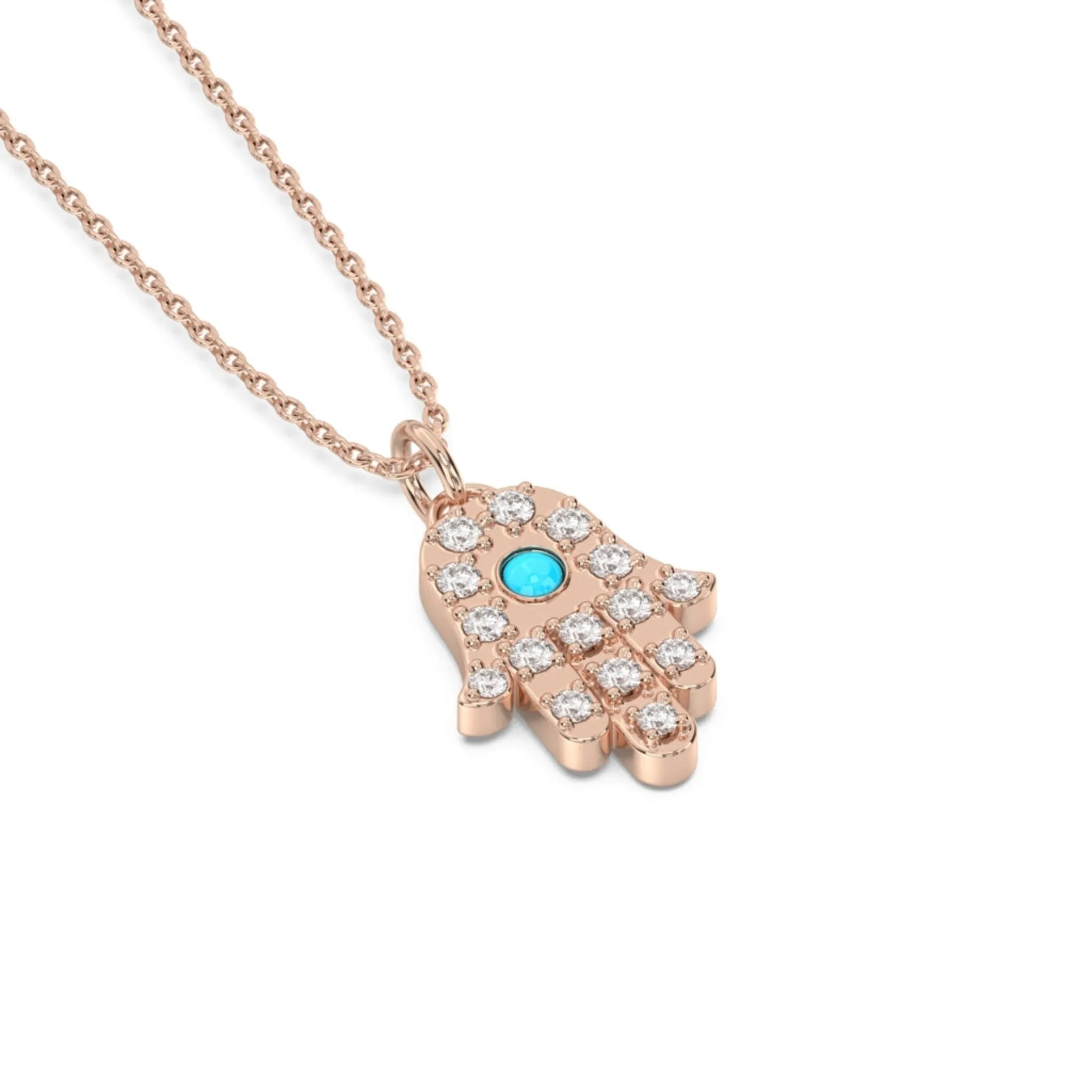 Hamsa Pendant in Diamond and Turquoise