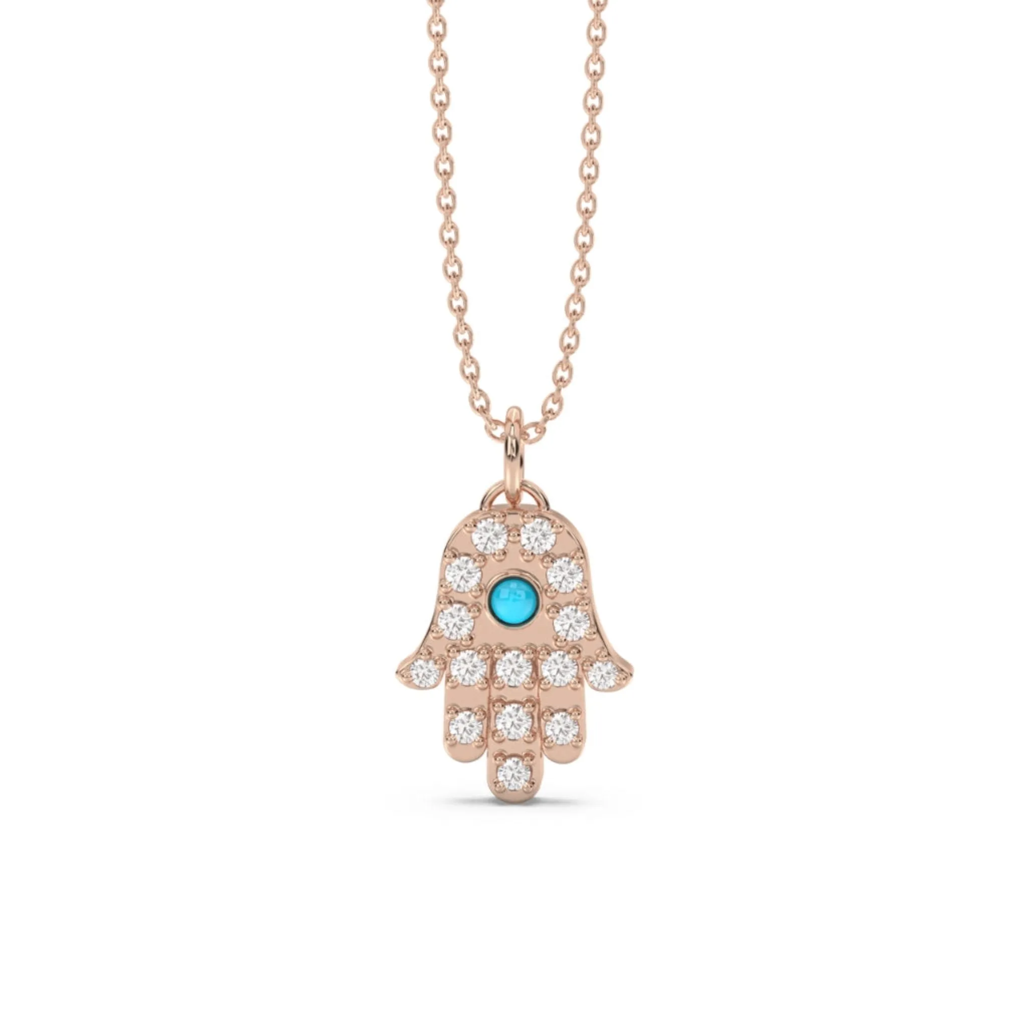 Hamsa Pendant in Diamond and Turquoise