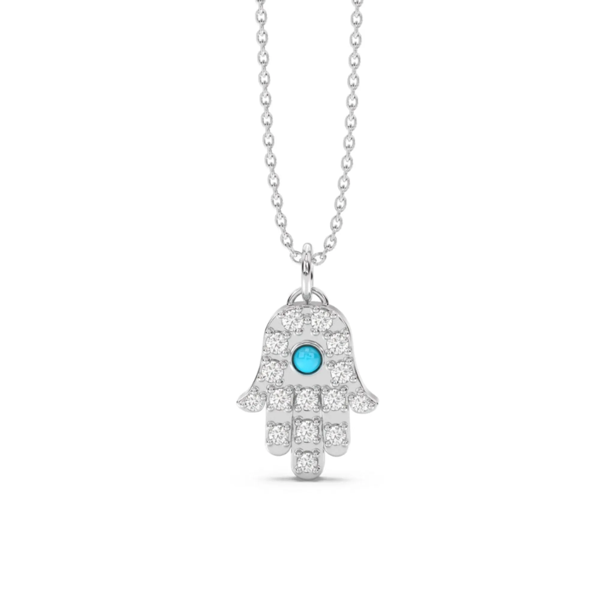 Hamsa Pendant in Diamond and Turquoise