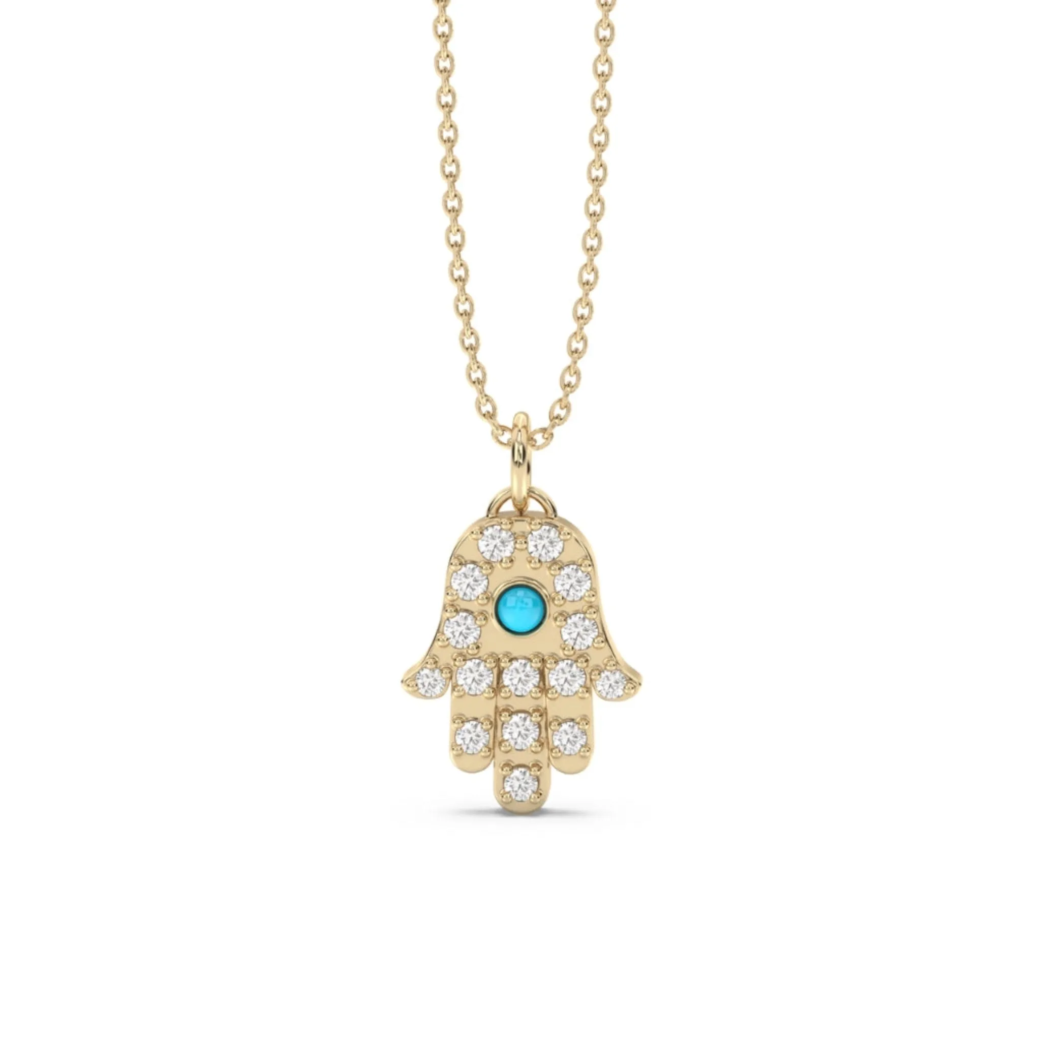 Hamsa Pendant in Diamond and Turquoise