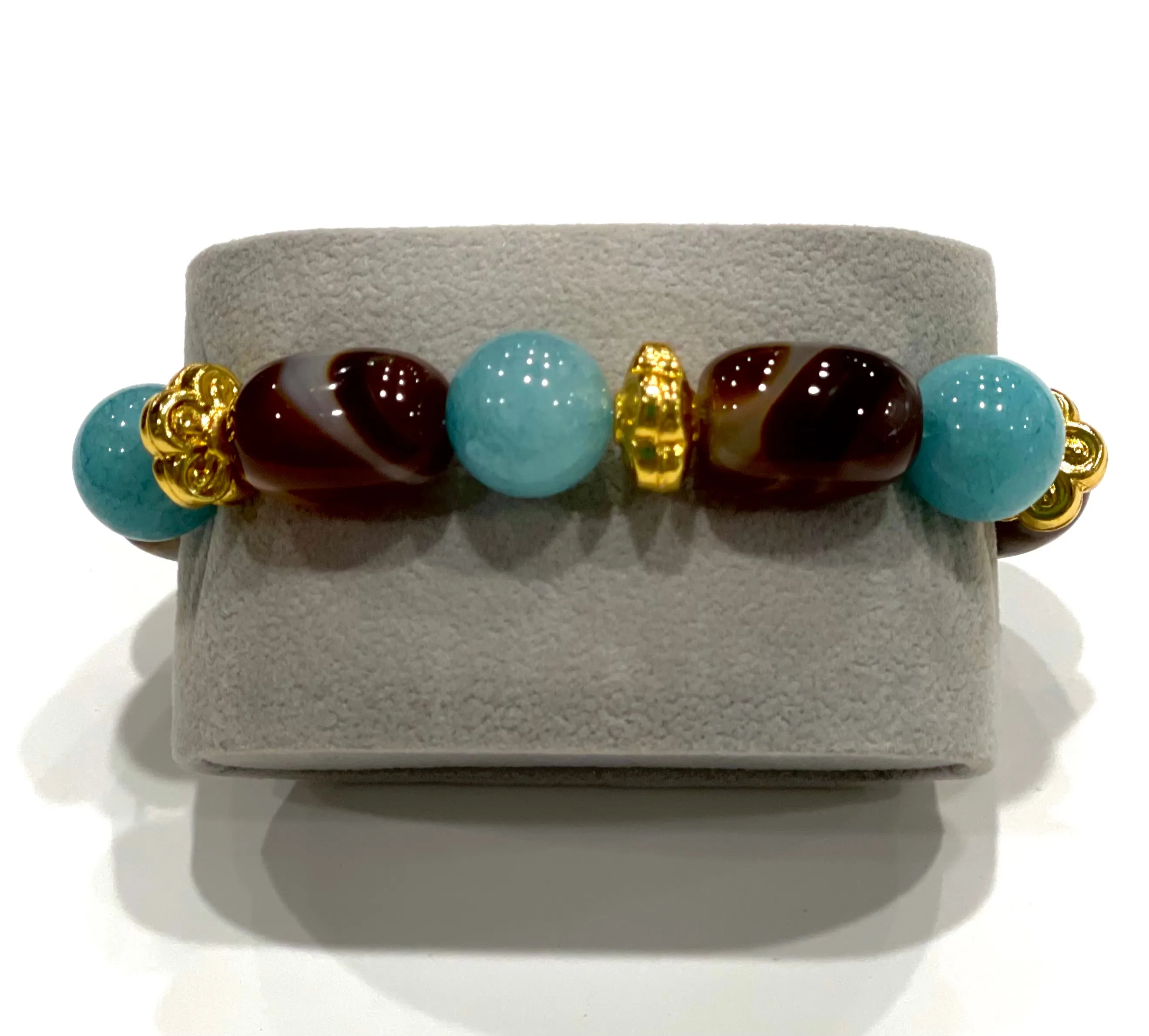 Harbor Blue Chalcedony Gold Chain Pendant Necklace, Gemstone Bracelet and Earrings Set