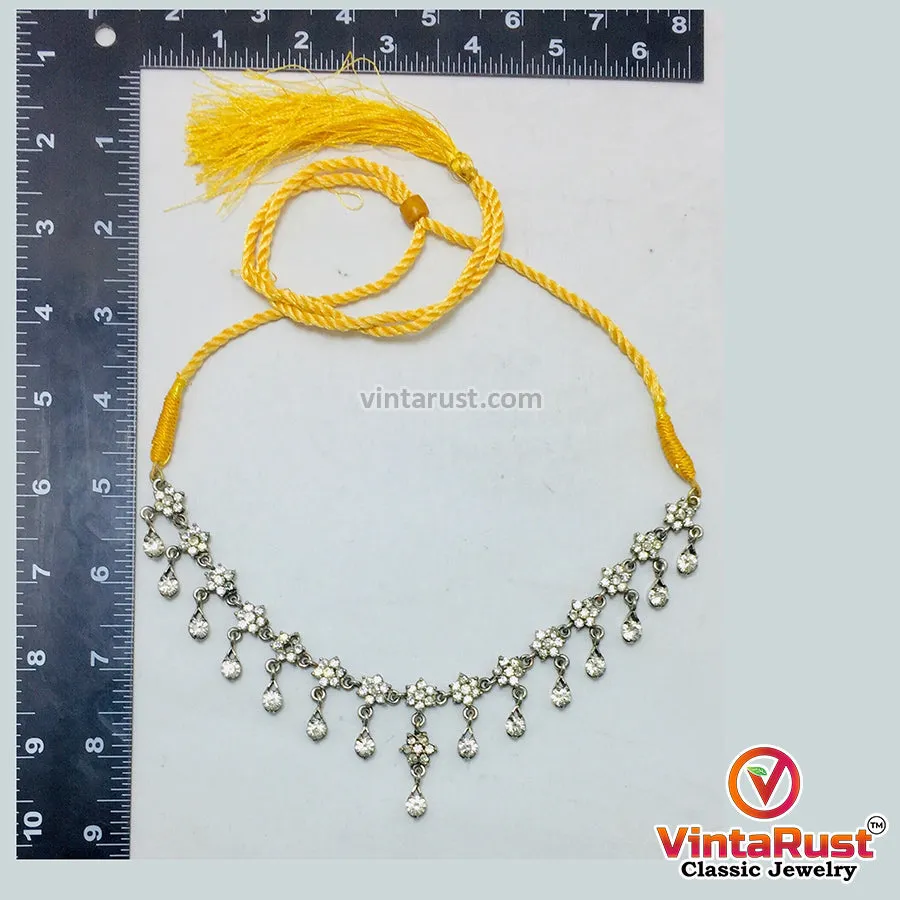 Indian Style Dangling Silver Gems Necklace