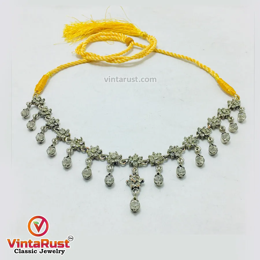 Indian Style Dangling Silver Gems Necklace