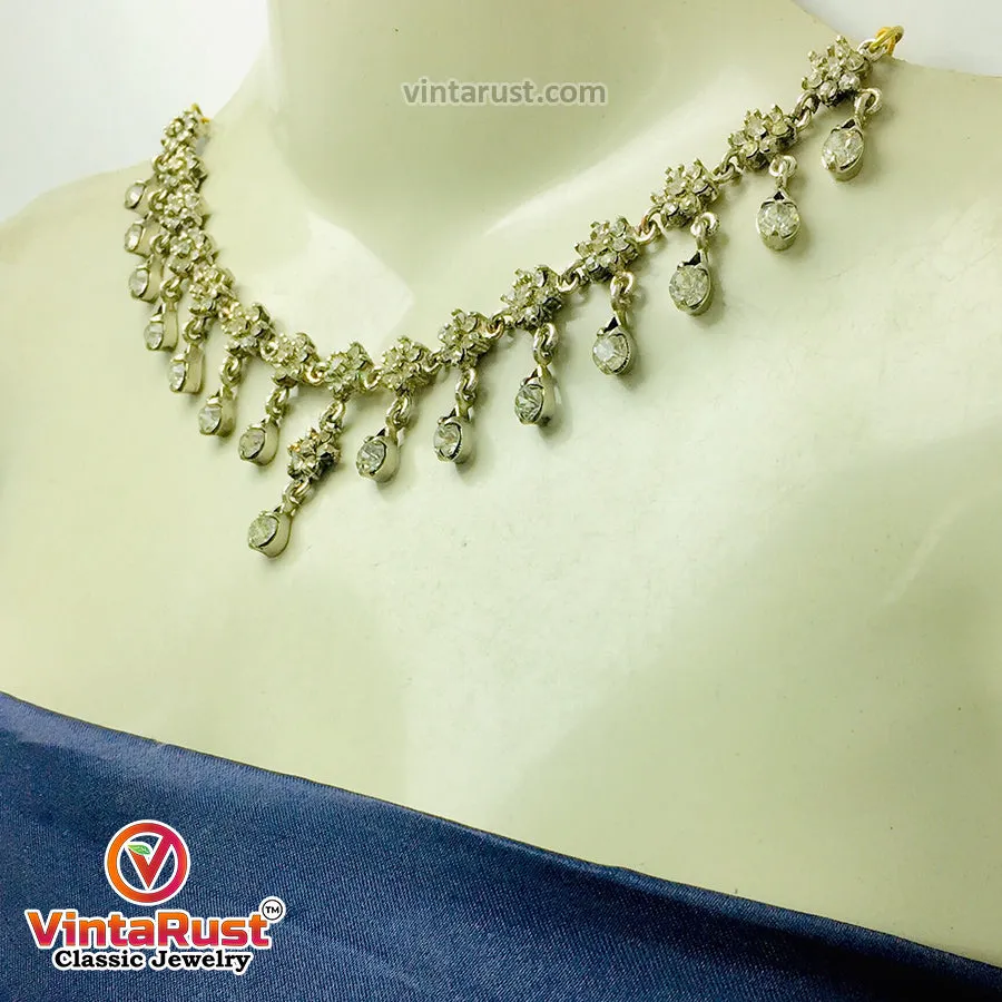 Indian Style Dangling Silver Gems Necklace