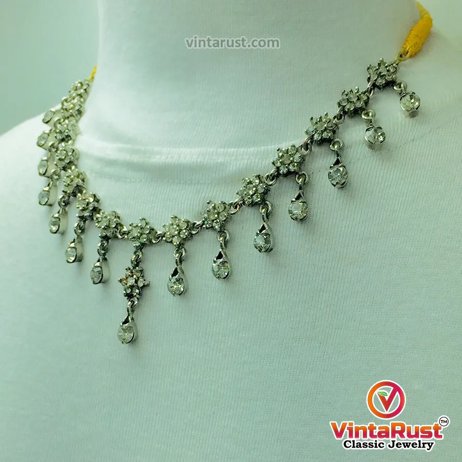 Indian Style Dangling Silver Gems Necklace