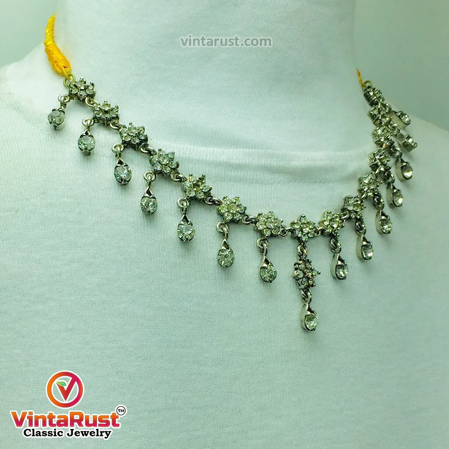 Indian Style Dangling Silver Gems Necklace