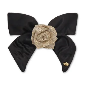 JET CRYSTAL PAVE ROSE BOW BARRETTE