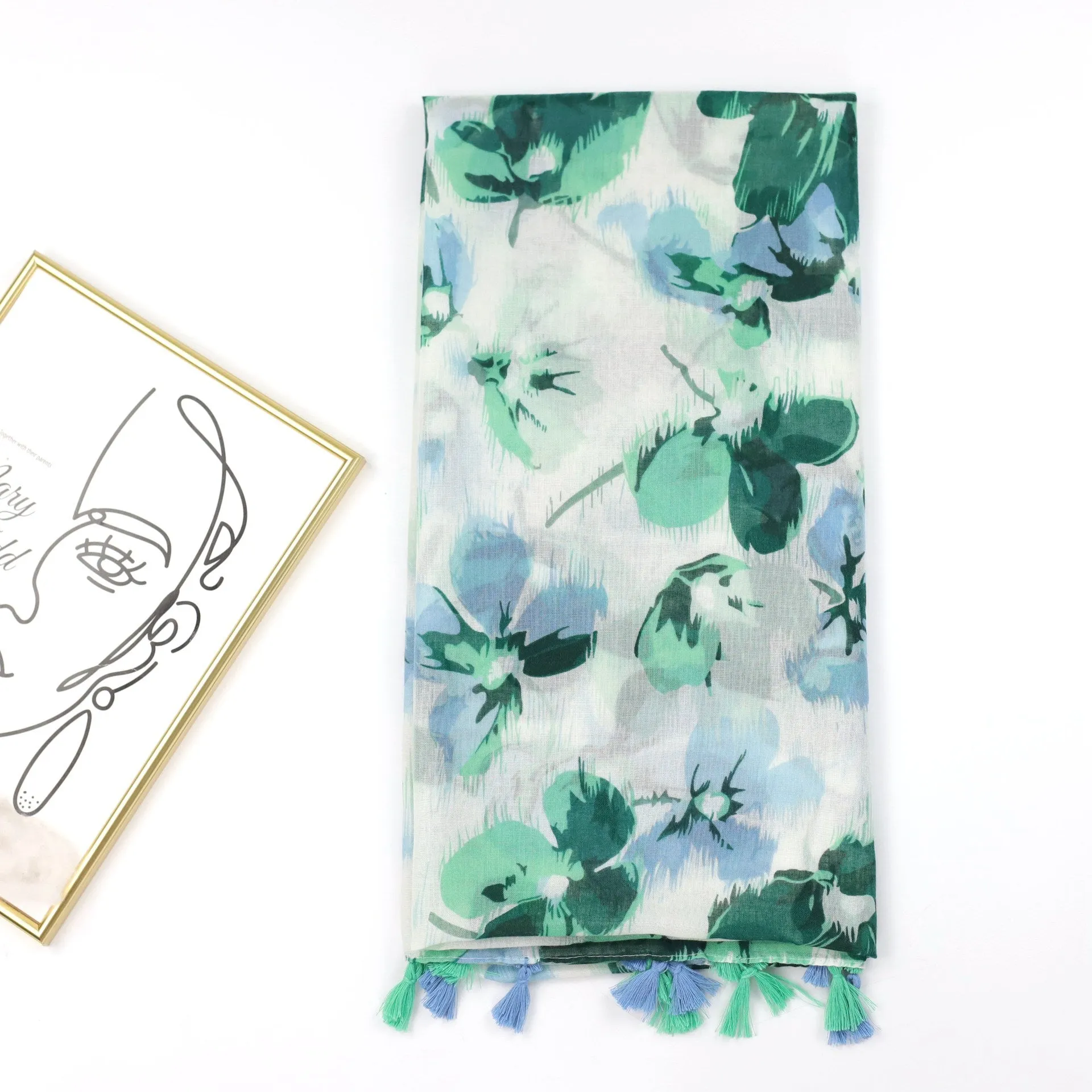 JY230515 Butterfly orchid leaf printed scarf