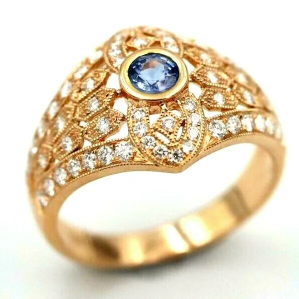 Kaedesigns New Genuine 18ct Rose Gold Blue Sapphire Diamond Dress Ring * Free Express Postage Post