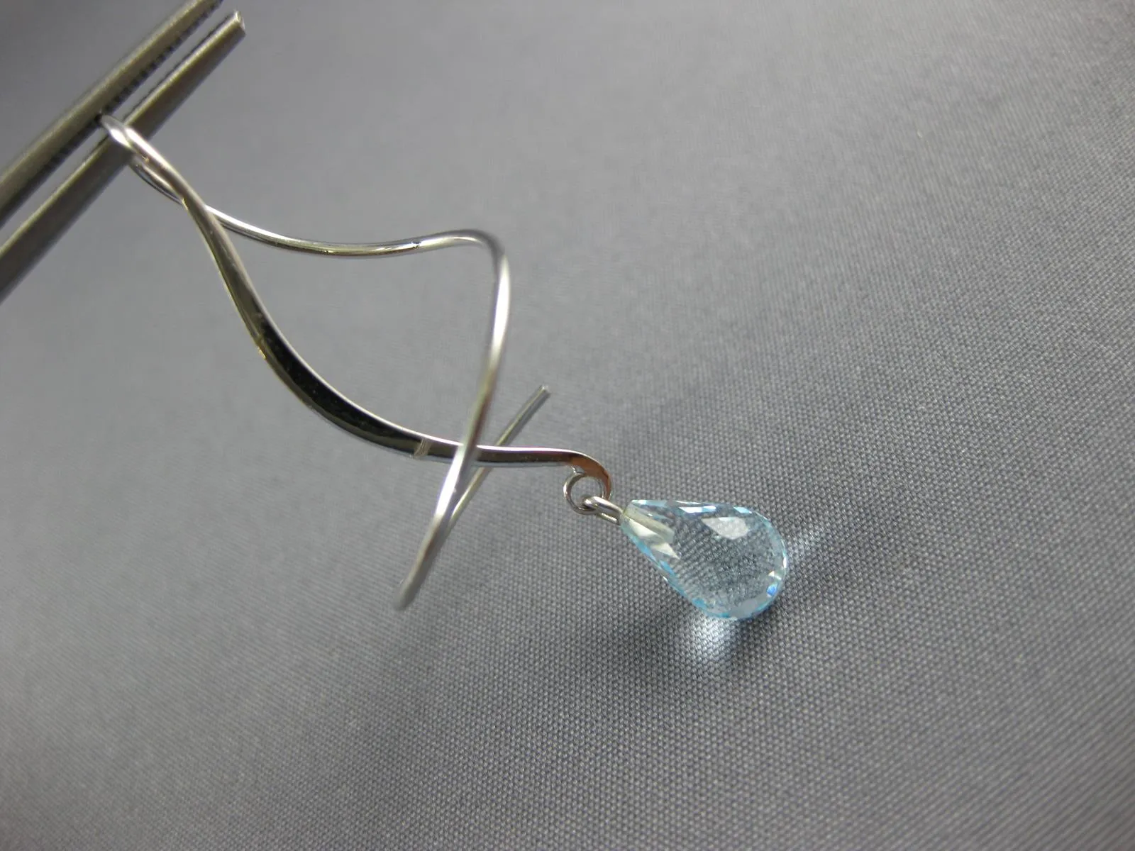 LARGE 4.0CT AAA EF BLUE TOPAZ 14K WHITE GOLD TEAR DROP HANGING EARRINGS #26867