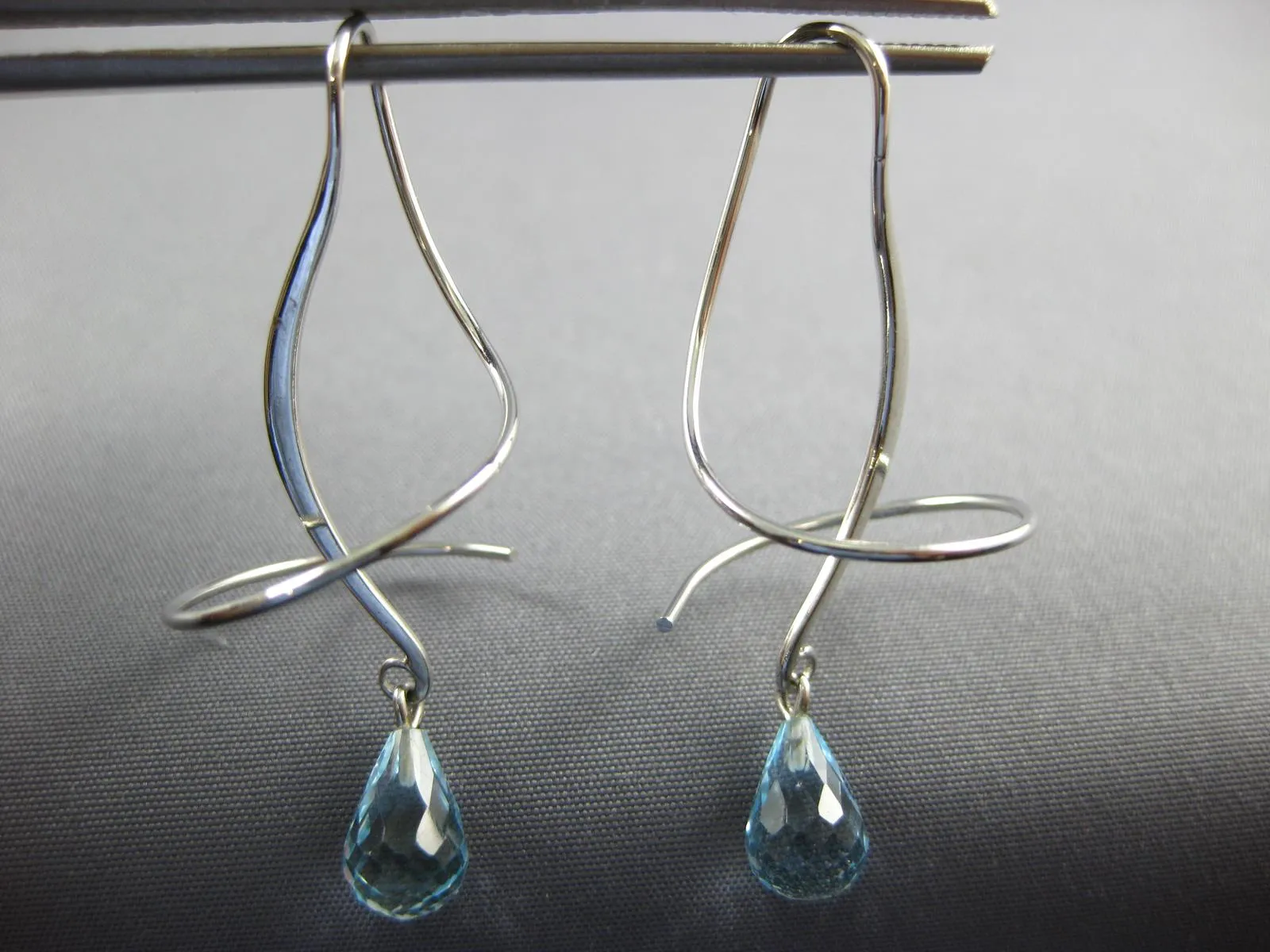 LARGE 4.0CT AAA EF BLUE TOPAZ 14K WHITE GOLD TEAR DROP HANGING EARRINGS #26867