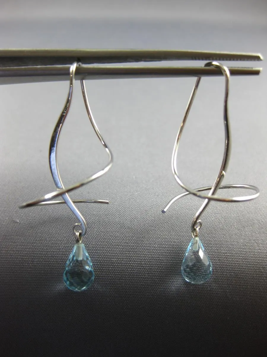 LARGE 4.0CT AAA EF BLUE TOPAZ 14K WHITE GOLD TEAR DROP HANGING EARRINGS #26867