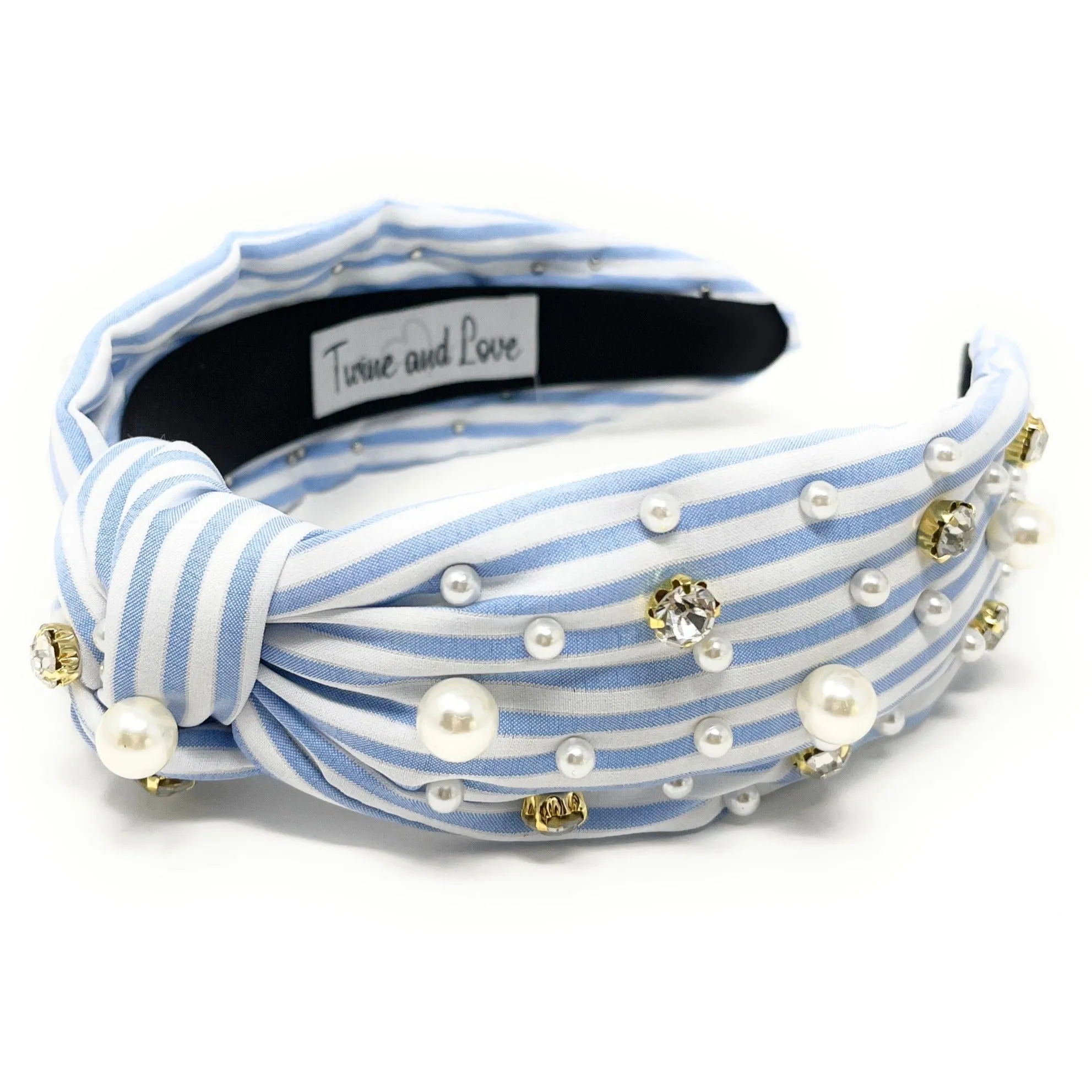 Light Blue Stripe Knot Jeweled Headband