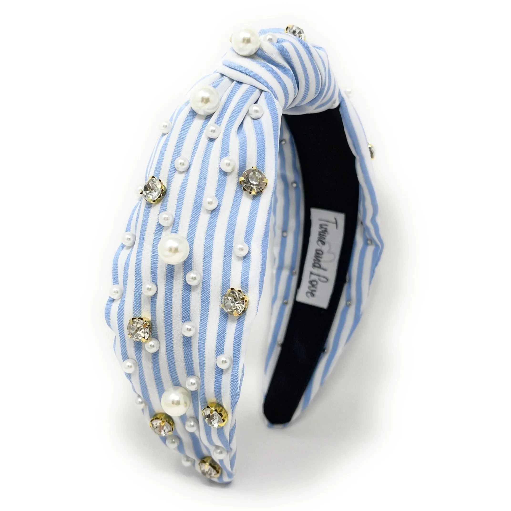 Light Blue Stripe Knot Jeweled Headband