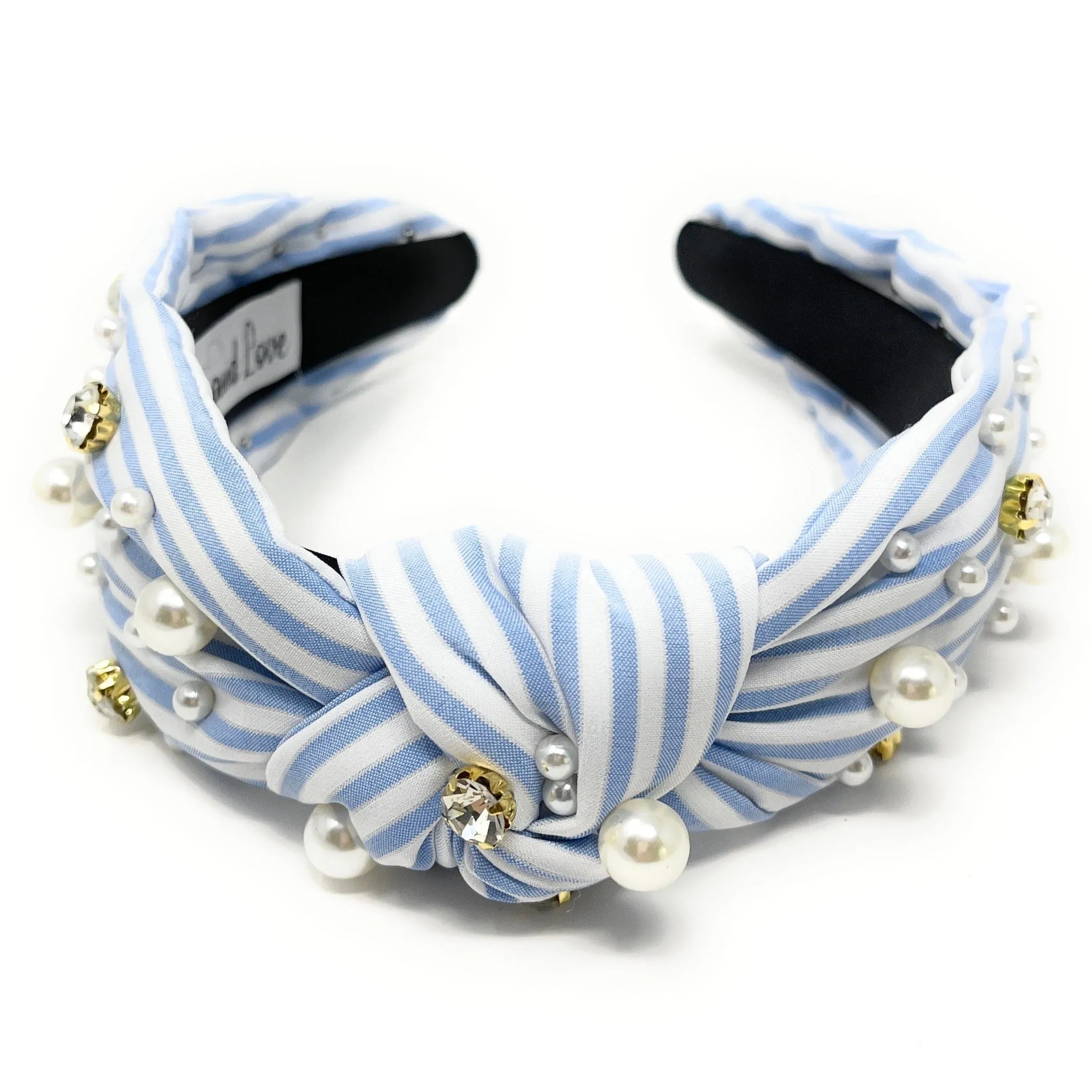 Light Blue Stripe Knot Jeweled Headband