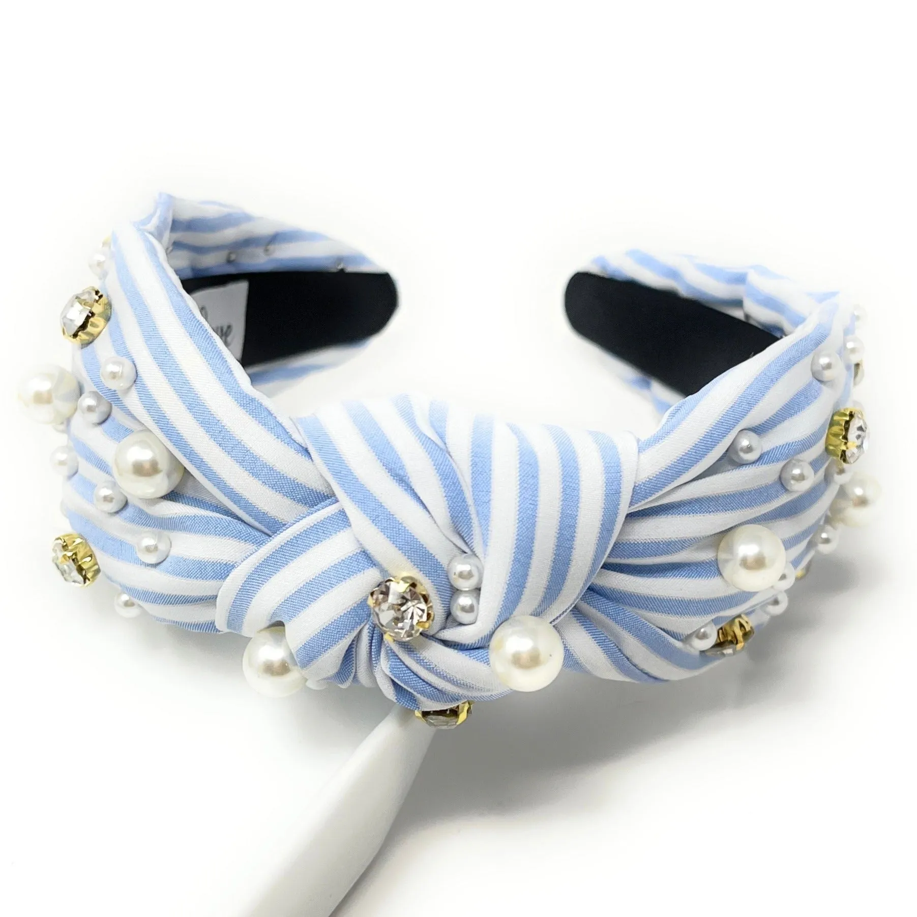 Light Blue Stripe Knot Jeweled Headband