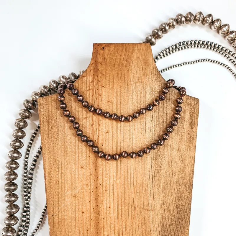 Long 8mm Faux Navajo Pearl Necklace in Copper Tone