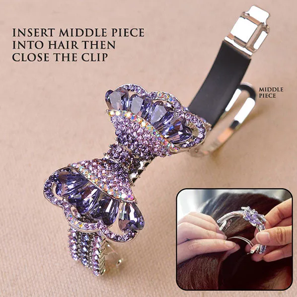 LUX Czech Rhinestone & Zircon Ponytail Barrette Bow Lilac