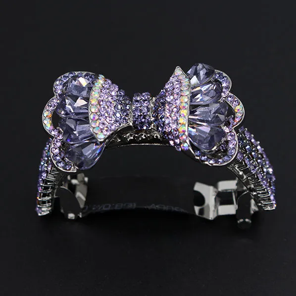 LUX Czech Rhinestone & Zircon Ponytail Barrette Bow Lilac