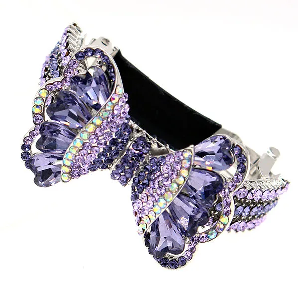 LUX Czech Rhinestone & Zircon Ponytail Barrette Bow Lilac
