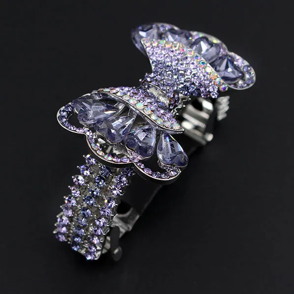 LUX Czech Rhinestone & Zircon Ponytail Barrette Bow Lilac