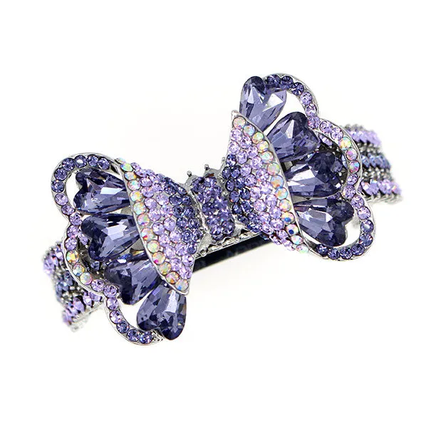 LUX Czech Rhinestone & Zircon Ponytail Barrette Bow Lilac