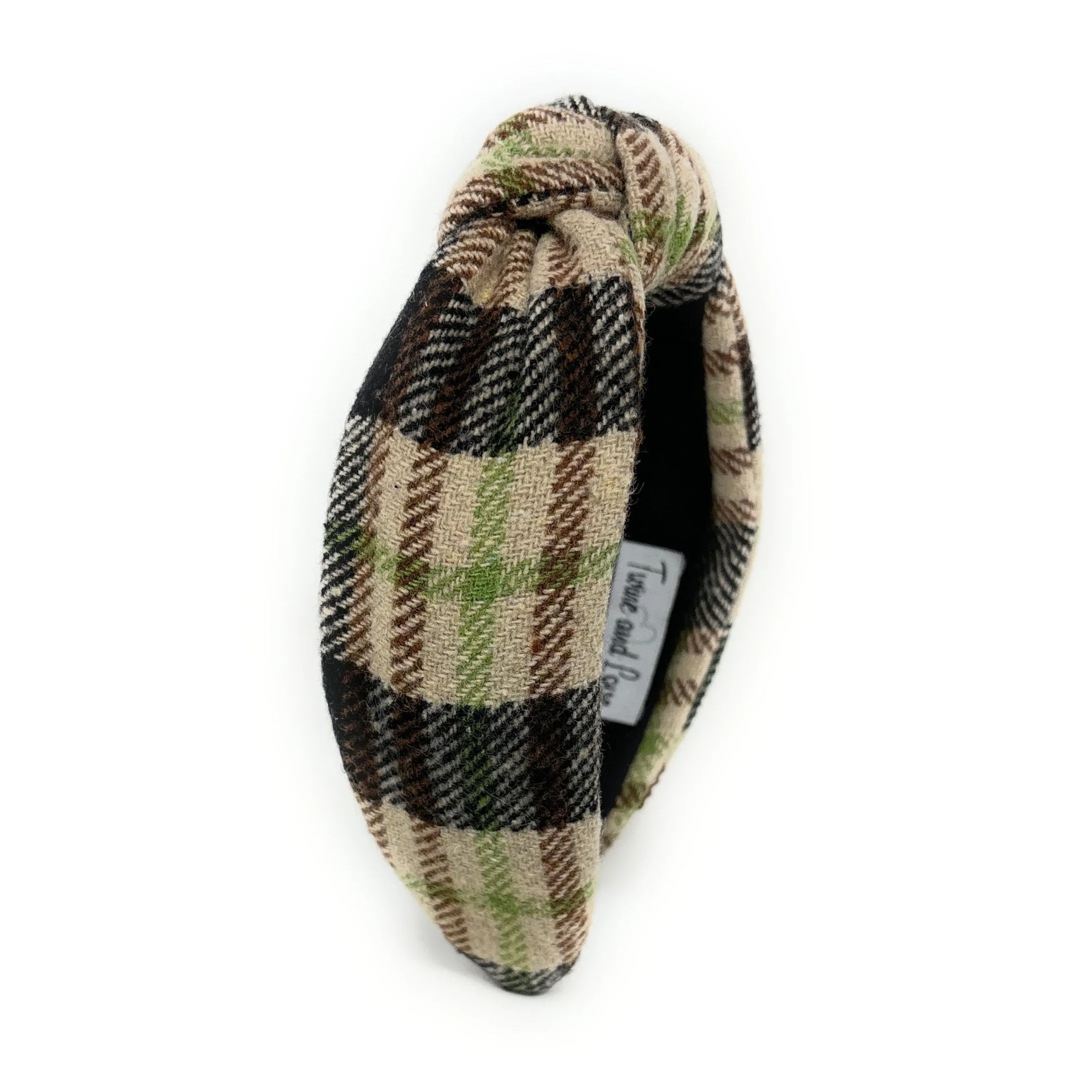 Marie Beige Plaid Top Knot Headband