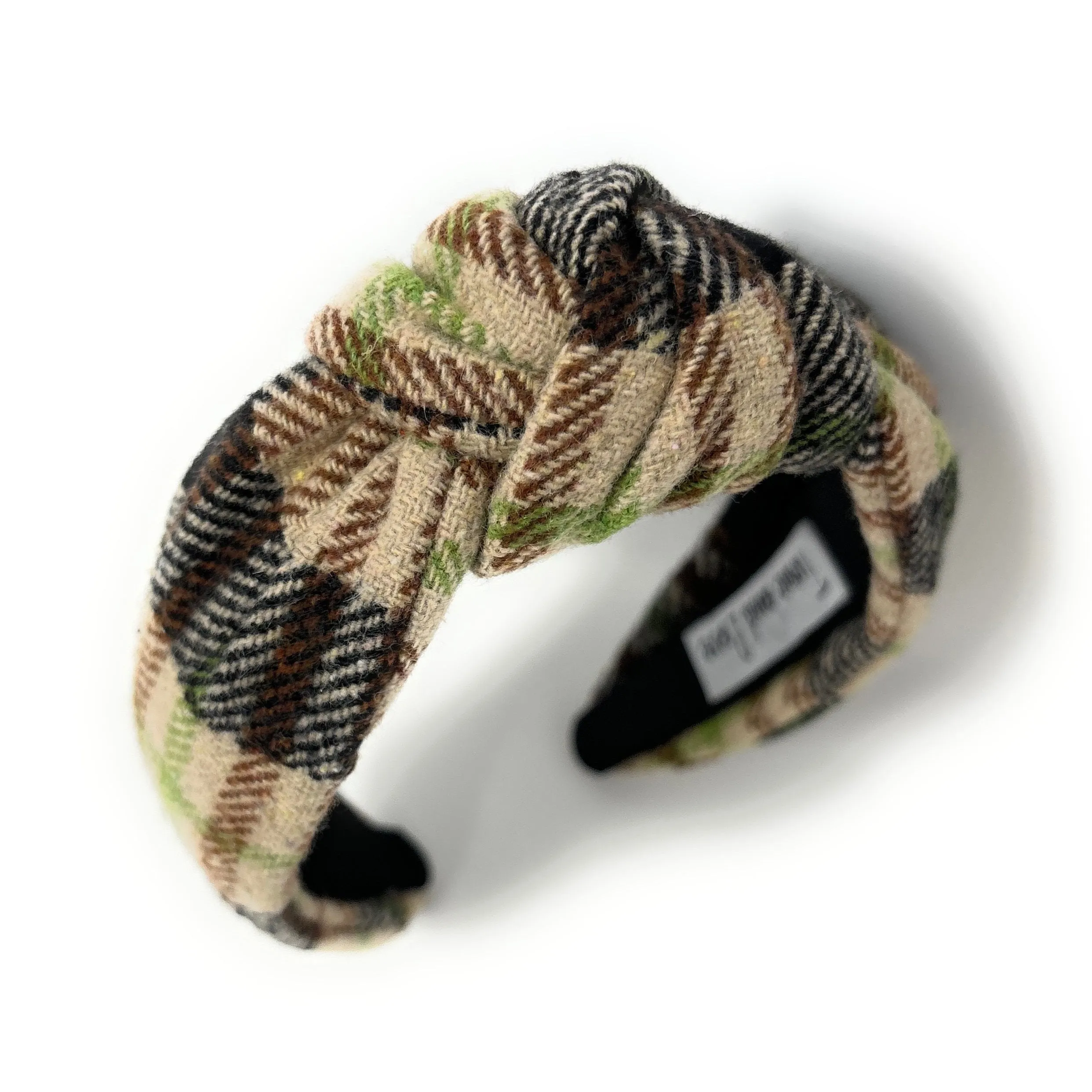 Marie Beige Plaid Top Knot Headband