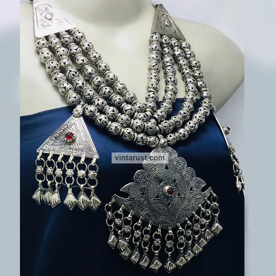 Metal Beaded Necklace With Dangling Pendants