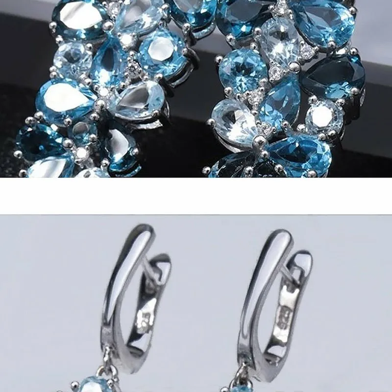Natural London Blue Pure Topaz & Sterling Silver Earrings